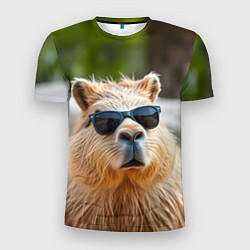Футболка спортивная мужская Модная капибара в темных очках, цвет: 3D-принт