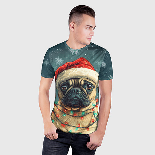 Мужская спорт-футболка Новогодний мопс в гирлянде / 3D-принт – фото 3
