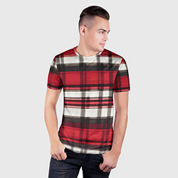 Футболка спортивная мужская Красно-белая ткань в клетку, цвет: 3D-принт — фото 2