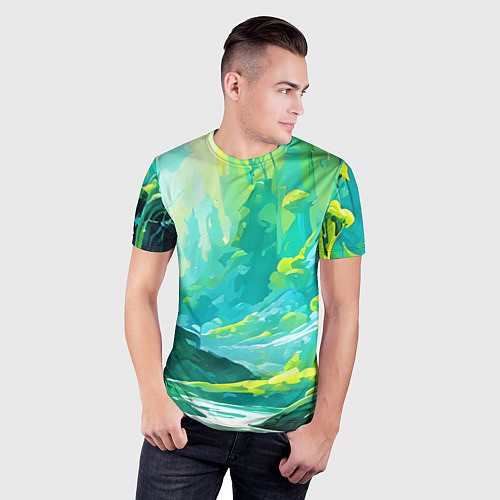 Мужская спорт-футболка Зелёная кислотная абстракция / 3D-принт – фото 3