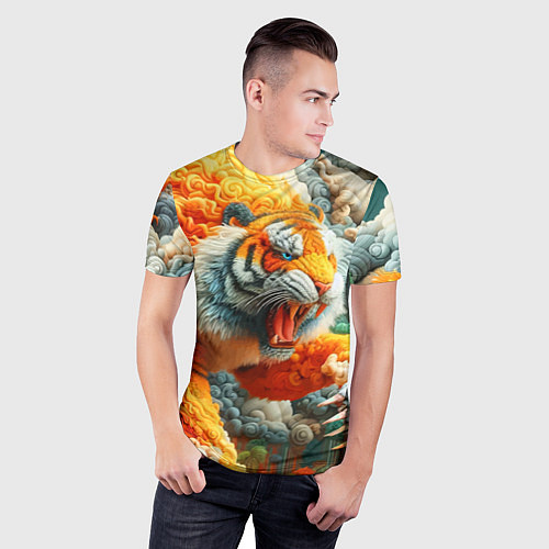 Мужская спорт-футболка Сказочный облачный тигр - нейроарт фантазия / 3D-принт – фото 3