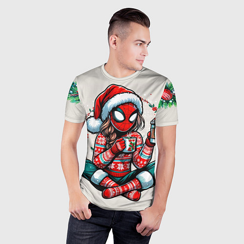 Мужская спорт-футболка Новогодняя женщина-паук с горячим шоколадом / 3D-принт – фото 3