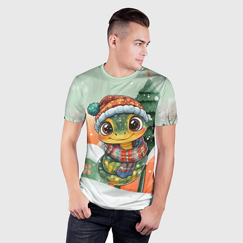 Мужская спорт-футболка Новогодняя змейка в шарфике / 3D-принт – фото 3
