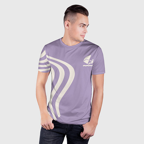 Мужская спорт-футболка Парусник и волны на сиреневом / 3D-принт – фото 3