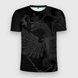 Мужская спорт-футболка Герб России - черный минимализм