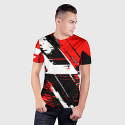 Футболка спортивная мужская Diagonal black and white stripes on a red backgrou, цвет: 3D-принт — фото 2