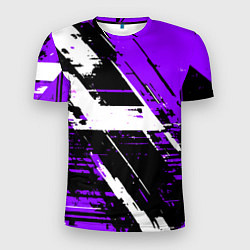 Футболка спортивная мужская Diagonal black and white stripes on a purple backg, цвет: 3D-принт