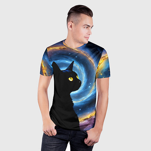 Мужская спорт-футболка Кот на фоне космоса / 3D-принт – фото 3