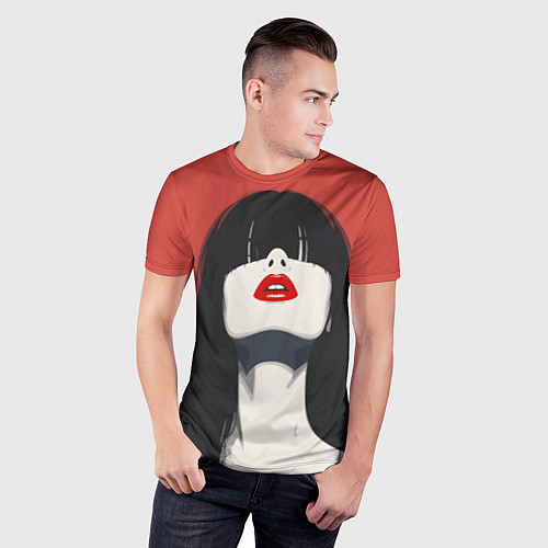 Мужская спорт-футболка Девушка на красном фоне / 3D-принт – фото 3
