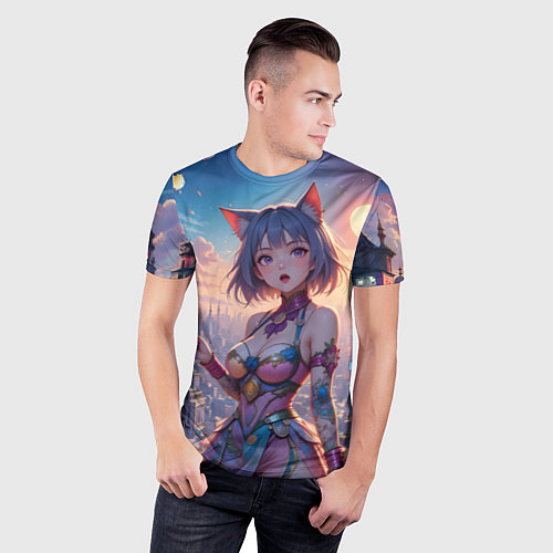 Мужская спорт-футболка Аниме в фантастическом городе / 3D-принт – фото 3