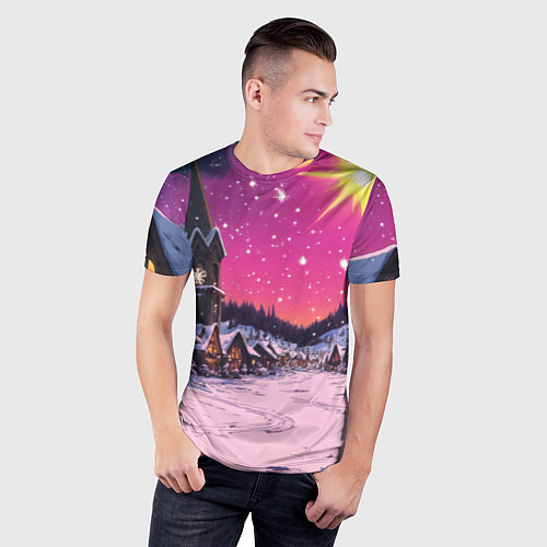 Мужская спорт-футболка Закат рождества / 3D-принт – фото 3