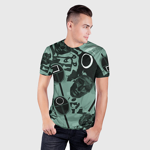 Мужская спорт-футболка Игра в кальмара маска ведущего и стражников / 3D-принт – фото 3