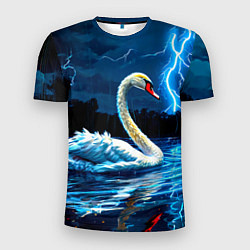 Футболка спортивная мужская Лебедь на пруду в гразу, цвет: 3D-принт