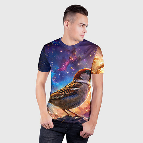 Мужская спорт-футболка Воробей в космосе / 3D-принт – фото 3