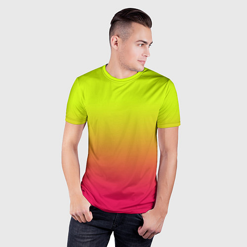 Мужская спорт-футболка Градиент салатовый в розовый / 3D-принт – фото 3