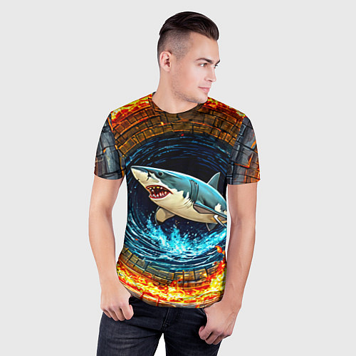 Мужская спорт-футболка Акула в огненом колодце / 3D-принт – фото 3