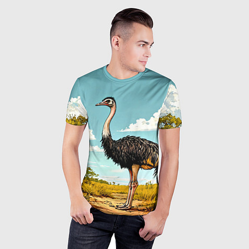 Мужская спорт-футболка Страус в природе / 3D-принт – фото 3