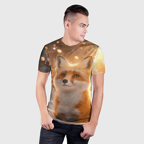 Мужская спорт-футболка Рыжая лисичка в снежном лесу / 3D-принт – фото 3