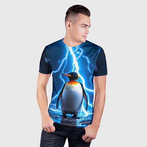 Мужская спорт-футболка Пингвин удар молнии / 3D-принт – фото 3