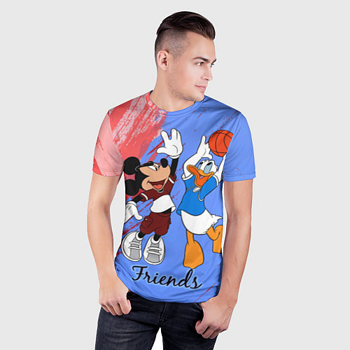 Мужская спорт-футболка Микки Маус и Дональд Дак играют в баскетбол / 3D-принт – фото 3