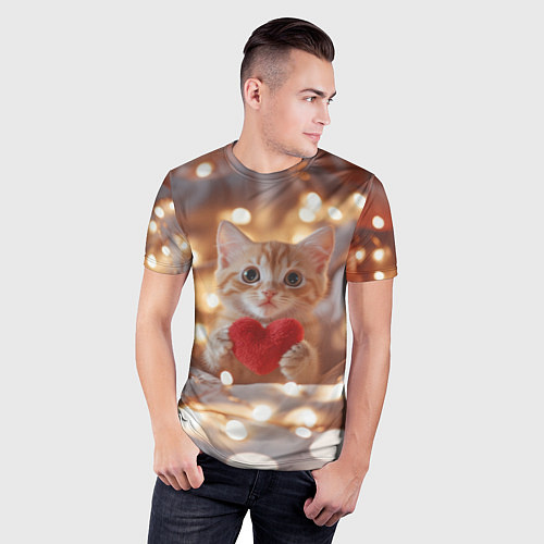 Мужская спорт-футболка Кошечка держит в лапках сердечко / 3D-принт – фото 3