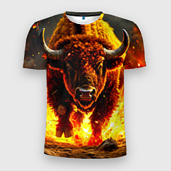 Футболка спортивная мужская Буйвол в огне, цвет: 3D-принт