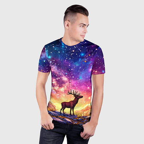 Мужская спорт-футболка Лось и звездное небо / 3D-принт – фото 3