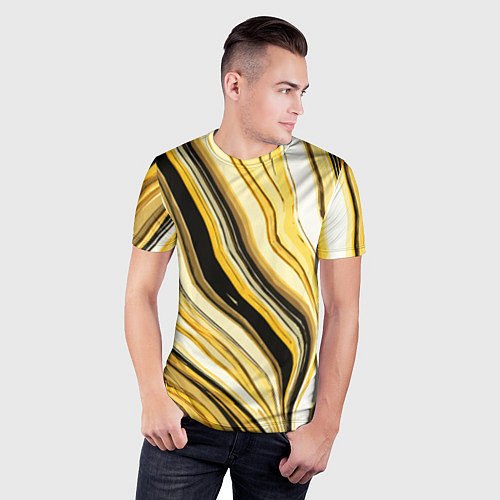 Мужская спорт-футболка Волнистые вертикальные чёрно-жёлтые полосы / 3D-принт – фото 3