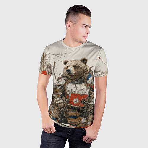Мужская спорт-футболка Русский медведь в пустом поле / 3D-принт – фото 3