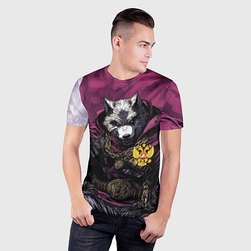 Мужская спорт-футболка Волк с золотым гербом РФ / 3D-принт – фото 3