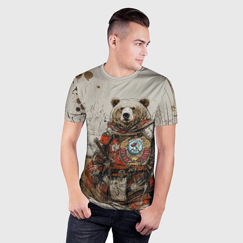 Мужская спорт-футболка Русский медведь в поле / 3D-принт – фото 3