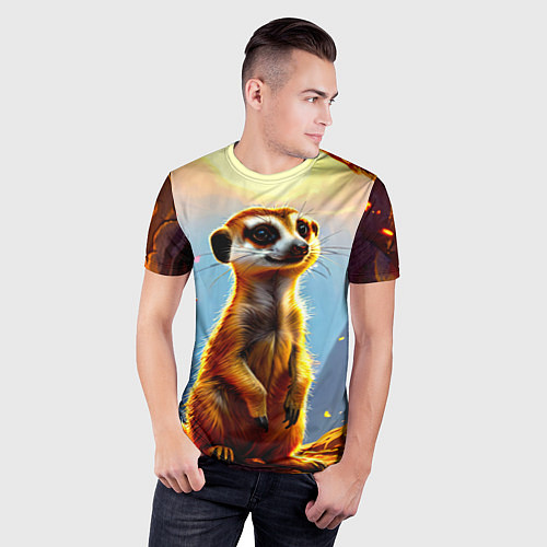 Мужская спорт-футболка Сурикат в огне / 3D-принт – фото 3