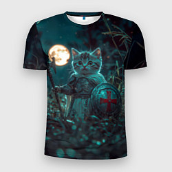 Футболка спортивная мужская Котенок рыцарь с щитом, цвет: 3D-принт
