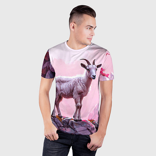 Мужская спорт-футболка Козлик в розовом свете / 3D-принт – фото 3