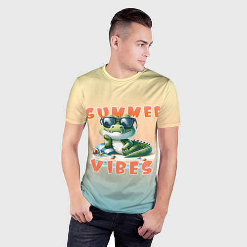 Мужская спорт-футболка Крокодил на пляже / 3D-принт – фото 3