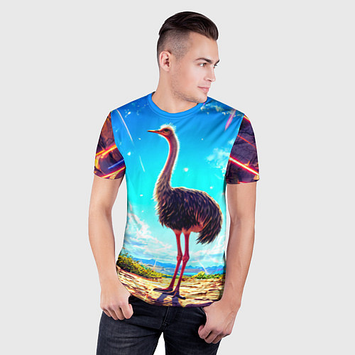 Мужская спорт-футболка Страус в пещере / 3D-принт – фото 3
