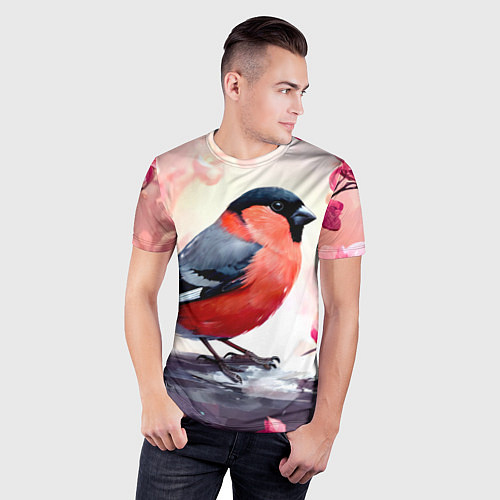 Мужская спорт-футболка Снегирь в цветах / 3D-принт – фото 3