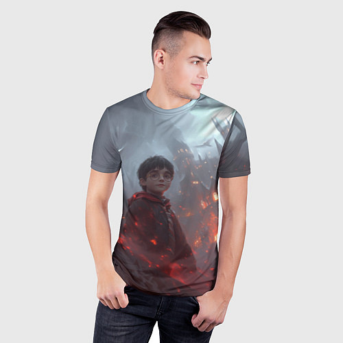 Мужская спорт-футболка Гарри Поттер горящий замок / 3D-принт – фото 3
