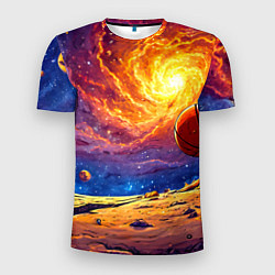 Футболка спортивная мужская Баскетбольный мяч и космос, цвет: 3D-принт