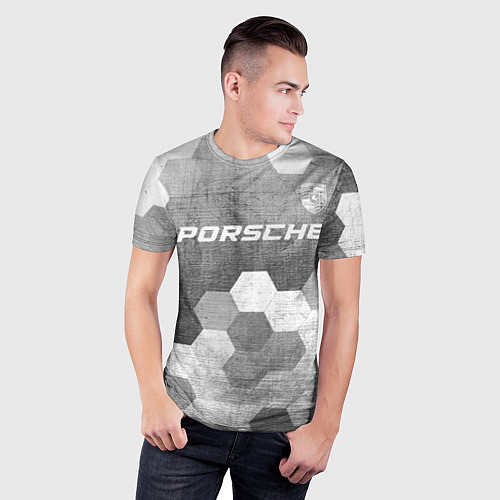 Мужская спорт-футболка Porsche - grey gradient посередине / 3D-принт – фото 3