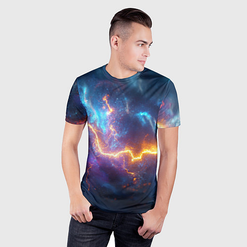 Мужская спорт-футболка Космическая молния текстура / 3D-принт – фото 3