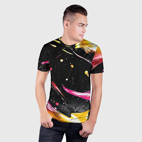 Мужская спорт-футболка Мазки краски на черном / 3D-принт – фото 3