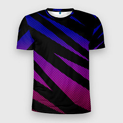 Мужская спорт-футболка Сине-розовый абстракция с полосами