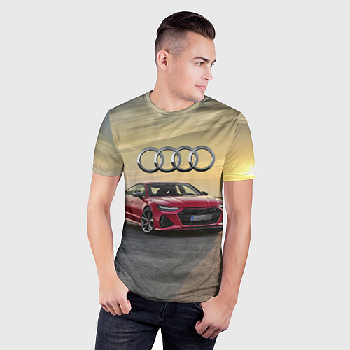 Мужская спорт-футболка Audi RS 7 на закате солнца / 3D-принт – фото 3