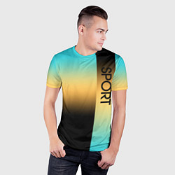 Футболка спортивная мужская Sport бирюзово-жёлто-чёрный градиент с полосой, цвет: 3D-принт — фото 2