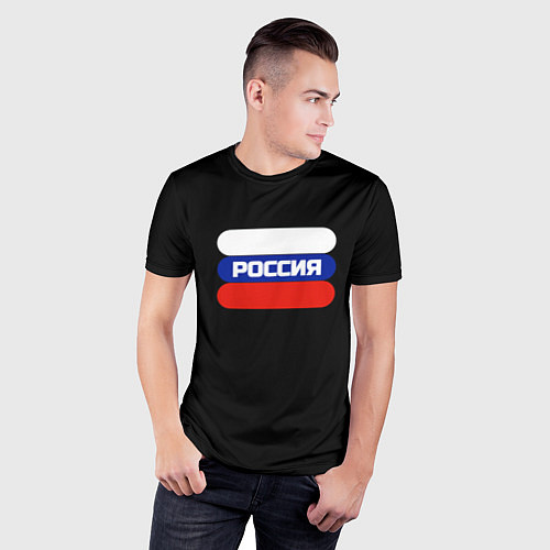 Мужская спорт-футболка Флаг России на чёрном с надписью / 3D-принт – фото 3