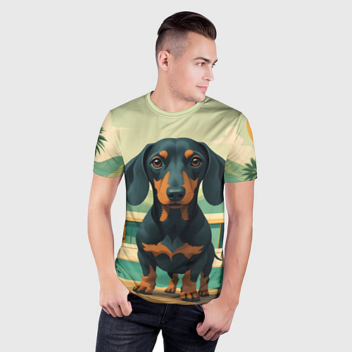 Мужская спорт-футболка Такса и лето / 3D-принт – фото 3