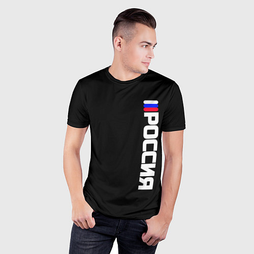 Мужская спорт-футболка Россия с флагом чёрный фон / 3D-принт – фото 3