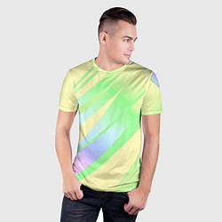 Футболка спортивная мужская Жёлто-зелёный полосатый, цвет: 3D-принт — фото 2