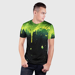 Футболка спортивная мужская Зеленая стекающая краска по черному фону, цвет: 3D-принт — фото 2